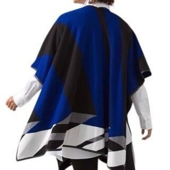 Chico’s Faux Leather Trim Sweater Ruana Blue Seafaring Blue Size S/M - Picture 3 of 11